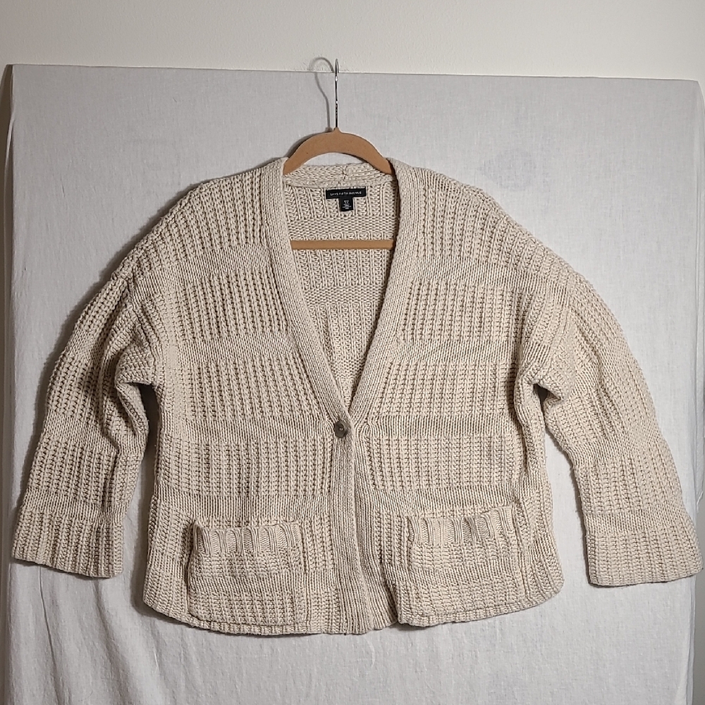 Saks Fifth Avenue Beige Knit Wool Blend One Button Cardigan Size Small